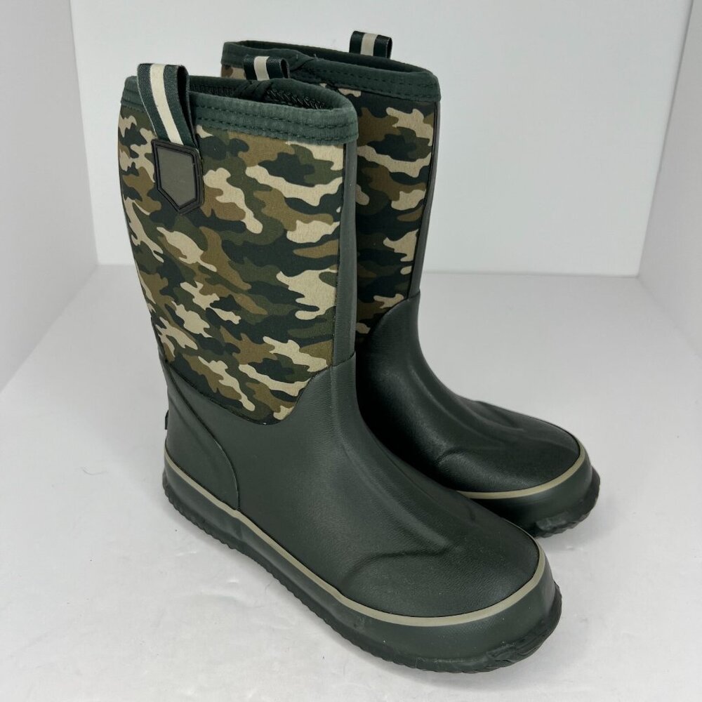 Lands' End "Youth 511721 Green Camouflage Slip On Rubber Size 4 M Rain Boots - Picture 2 of 10